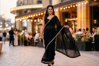 black saree caption for instagram