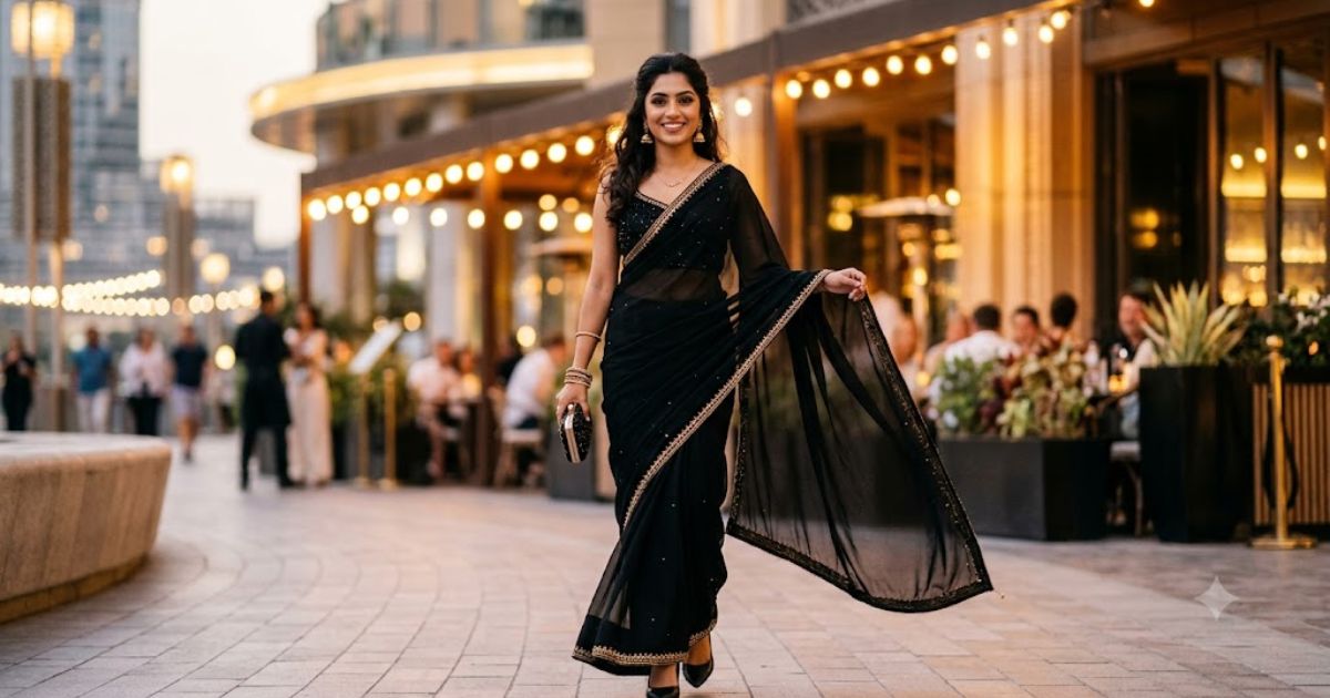 black saree caption for instagram