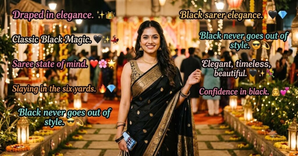 Black Saree Captions with Emojis